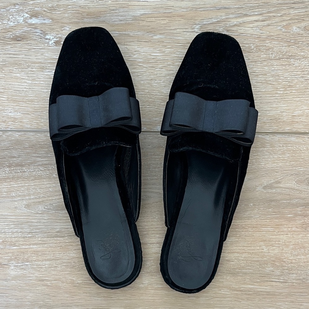 Joie Black Velvet Bow Backless Mules